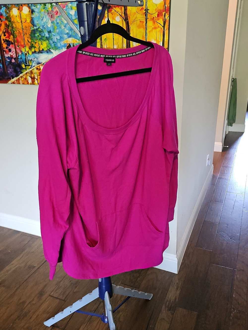 torrid Fuchsia Scoop Neck Long Sleeve Pullover with Front Pockets #3